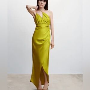 Nwt mango green Asymmetrical satin dress size large